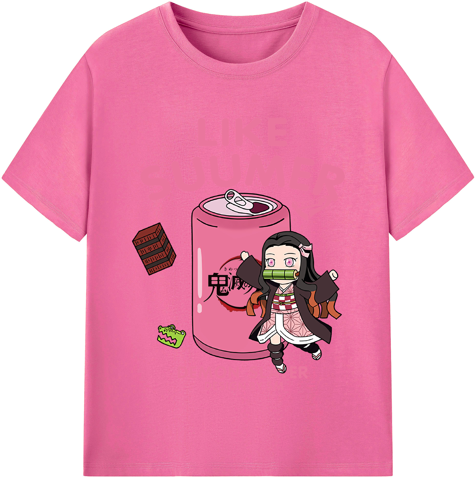 （画像用） 鬼滅の刃（きめつのやいば）竈門 禰󠄀豆子／かまど ねずこ Kamado Nezuko レディースカジュアルプリントTシャツ（綿100％）